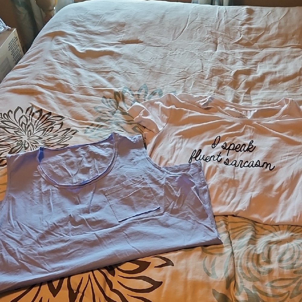 White and Light Blue Graphic Tees